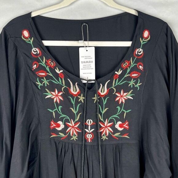 NWT Futurino Black Bohemian Crew Neck Shift Dress Large - Picture 2 of 11